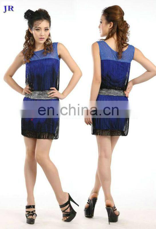 Hot drill professional salsa dress costume with shiny waistband L-7035#