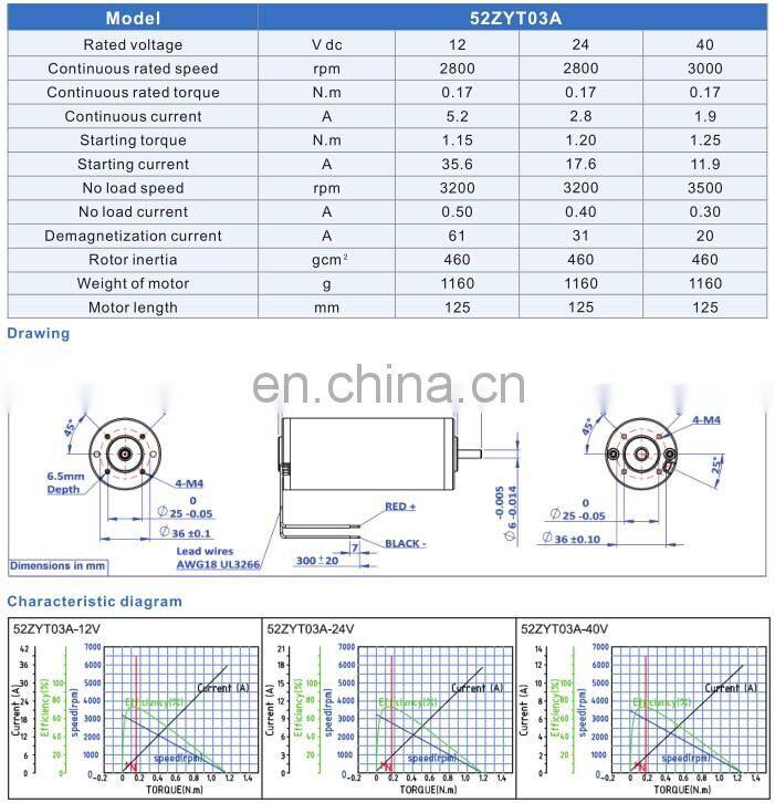 52mm high quality good price 12v 24v dc micro motors