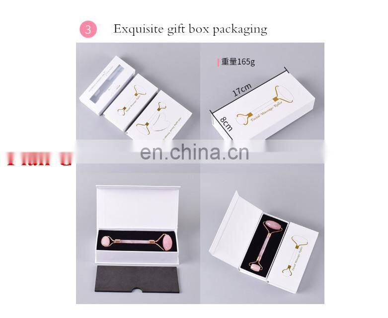 High Quality Facial Anti Aging Natural Rose Quartz Jade Stone Face Massage Roller Set