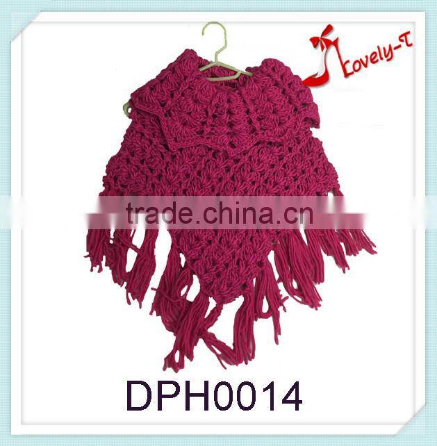 wholesale big collar hand knitting baby girls winter warm fashion acrylic poncho shawl with tassels