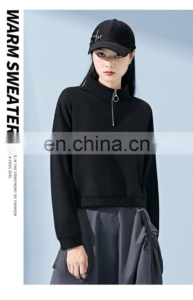 Clothing manufacturers custom-made women's spring and autumn new terry cloth half zipper casual sweater plus size pullover