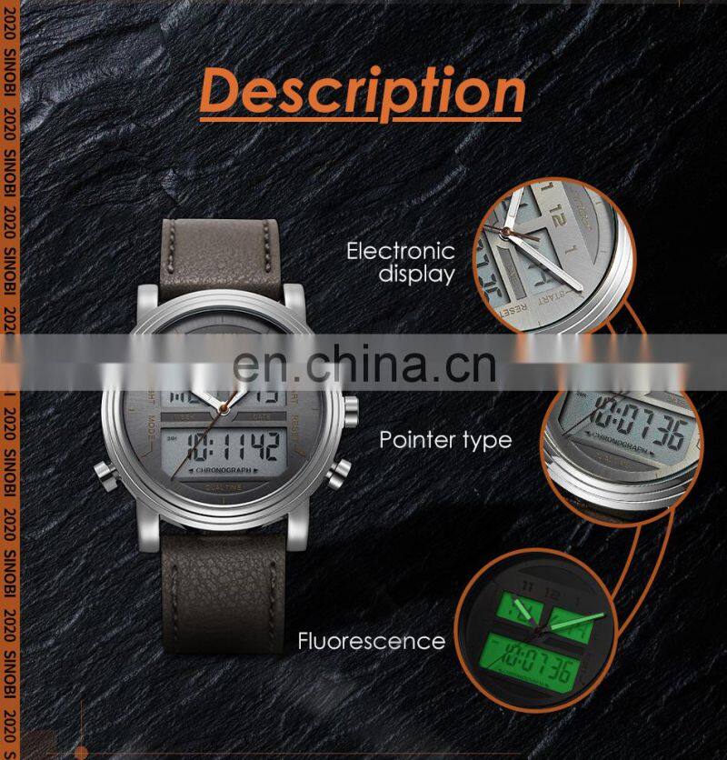 SINOBI Fashion Digital Watch Man Chronograph Calendar Watches Custom Logo OEM Wristwatch S9824G Watch Digital Analog Mens
