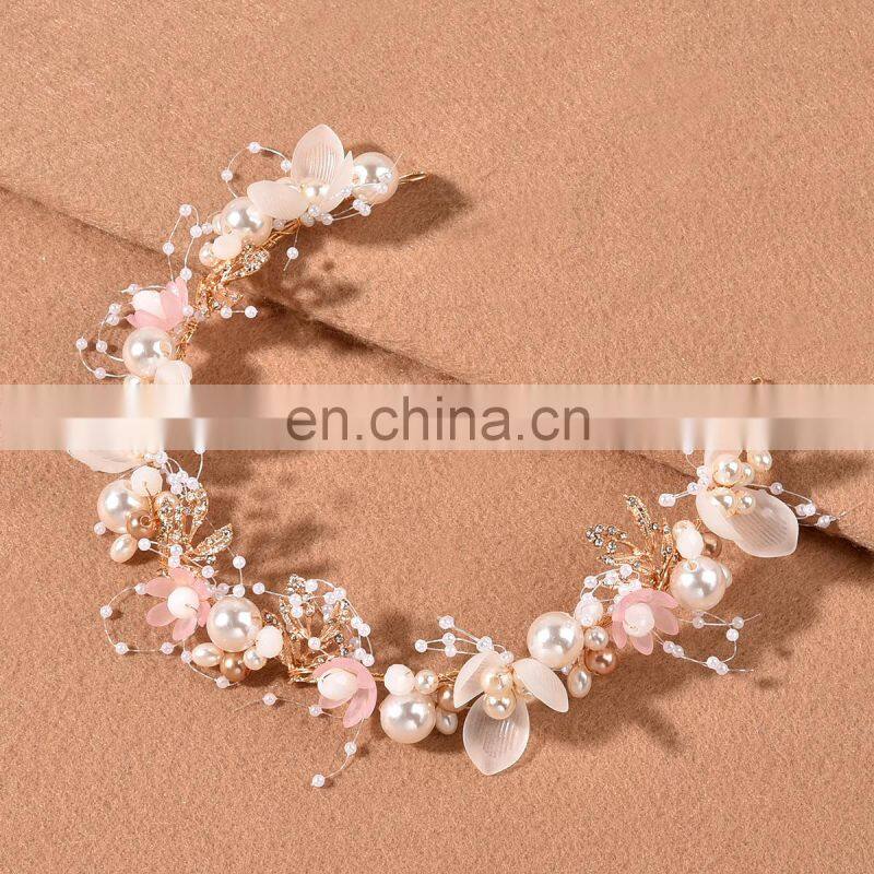 Fashion Pearl Flower Headband Bridal Wedding Crown Hair Accessories Hair Band Tiara Crystal Headpiece Hair Jewelry
