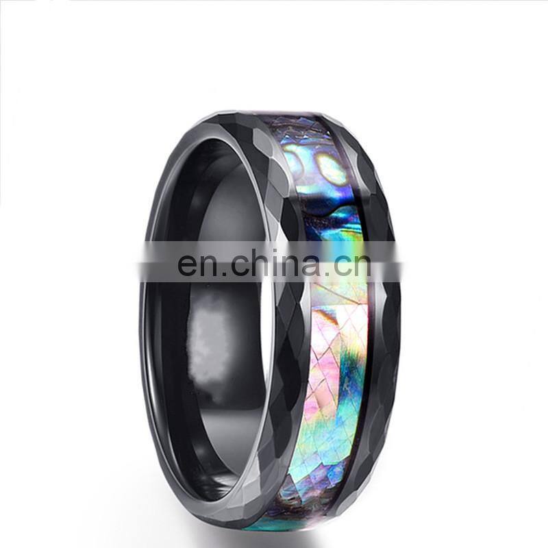 8mm Fashion Titanium steel Ring Engagement Ring Inlaid Color Shell Men's Ring Wedding Men Jewelry Gift