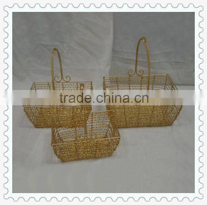 antique golden wrought handmade iron basket with handle