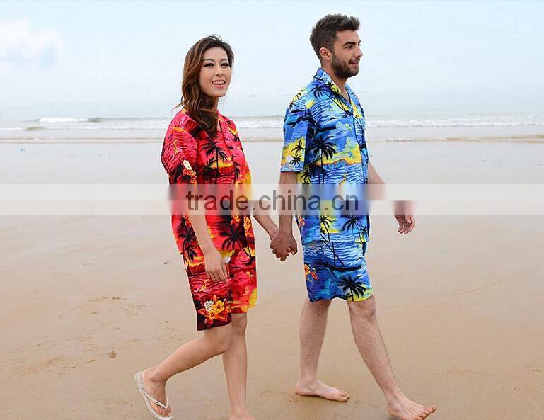 couples beach Hawaiian leisure men's and women's 100% cotton short sleeve shirt printing loose big yards