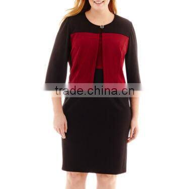 2015 Plus Size Ladies Long-Sleeve 2 Piece Jacket Dress