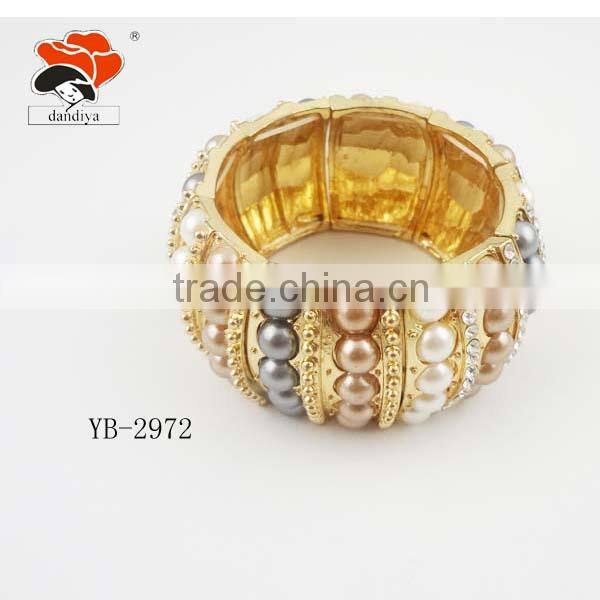 Fashion 2016 Handmake Copper Popular Exotic Black White Bead Gold Flower Bracelet Jewelry