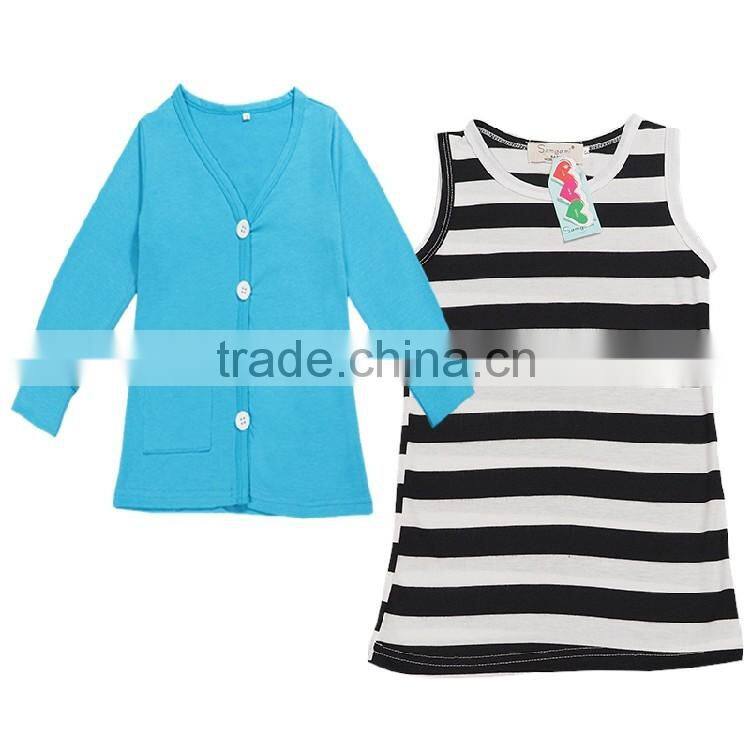 Foreign Trade Children's Clothes Wholesale F1826 Summer New Style Child Girl Leisure Pure Color Stripe Suits