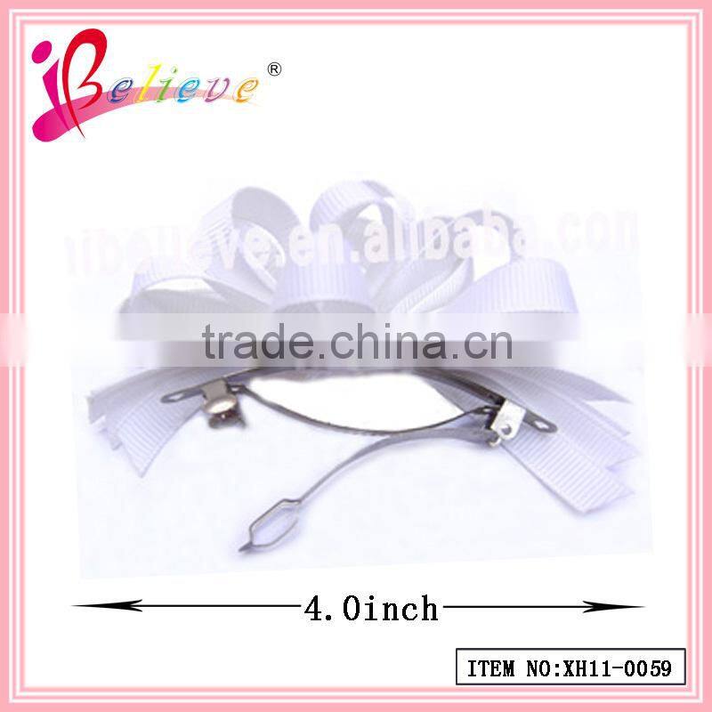 Promotion price good quality factory direct sale delicate dot grosgrain 4.0 inch frizzy ribbon bow hair barrette (XH11-0059)