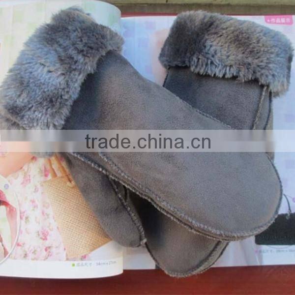 women fashion genuien leather mitten double face leather glove