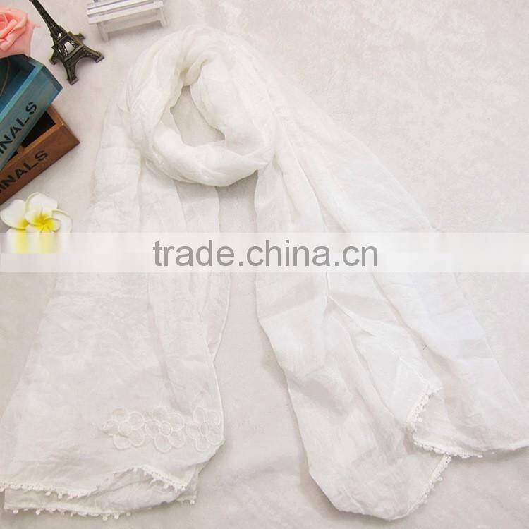 Wholesale Plain Cotton Linen Flower Embroidery Designs Ladies Scarves