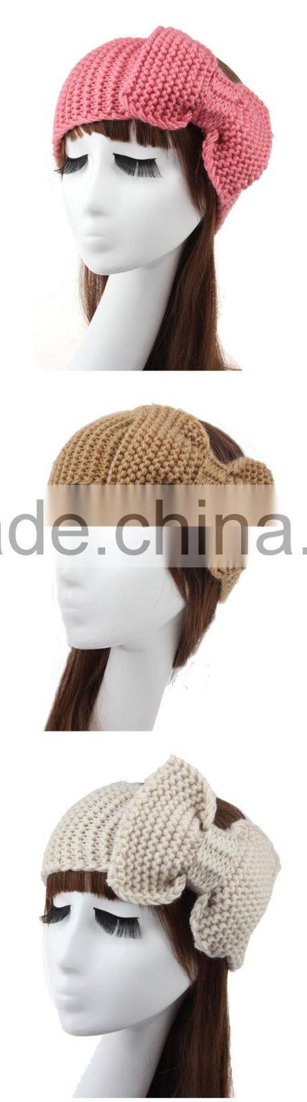 Fashion Cute Bowknot Flower Plain Knitting Lady Women Headband