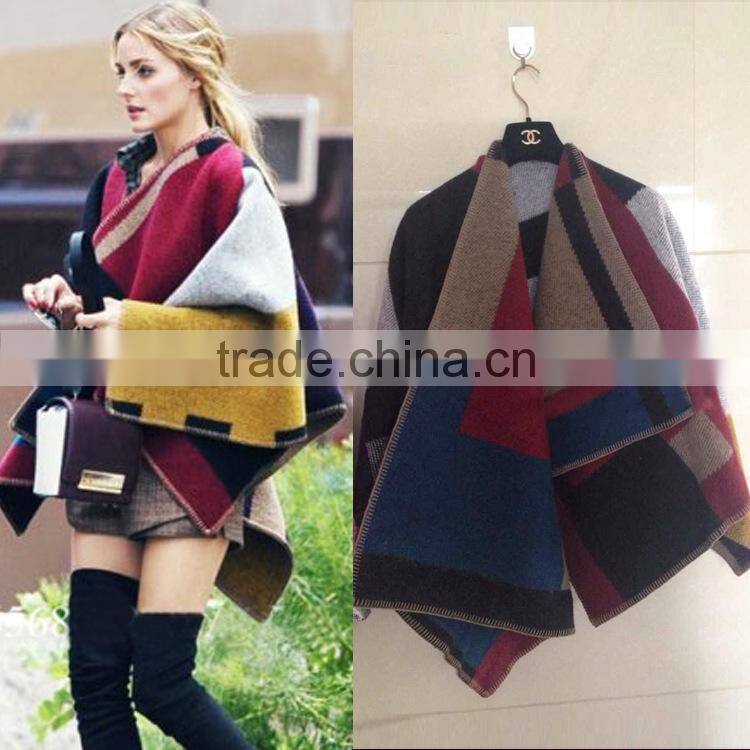 Wholesale New Winter Thicked Classical Assorted Color Plaid Jacquard Ladies Wool Poncho