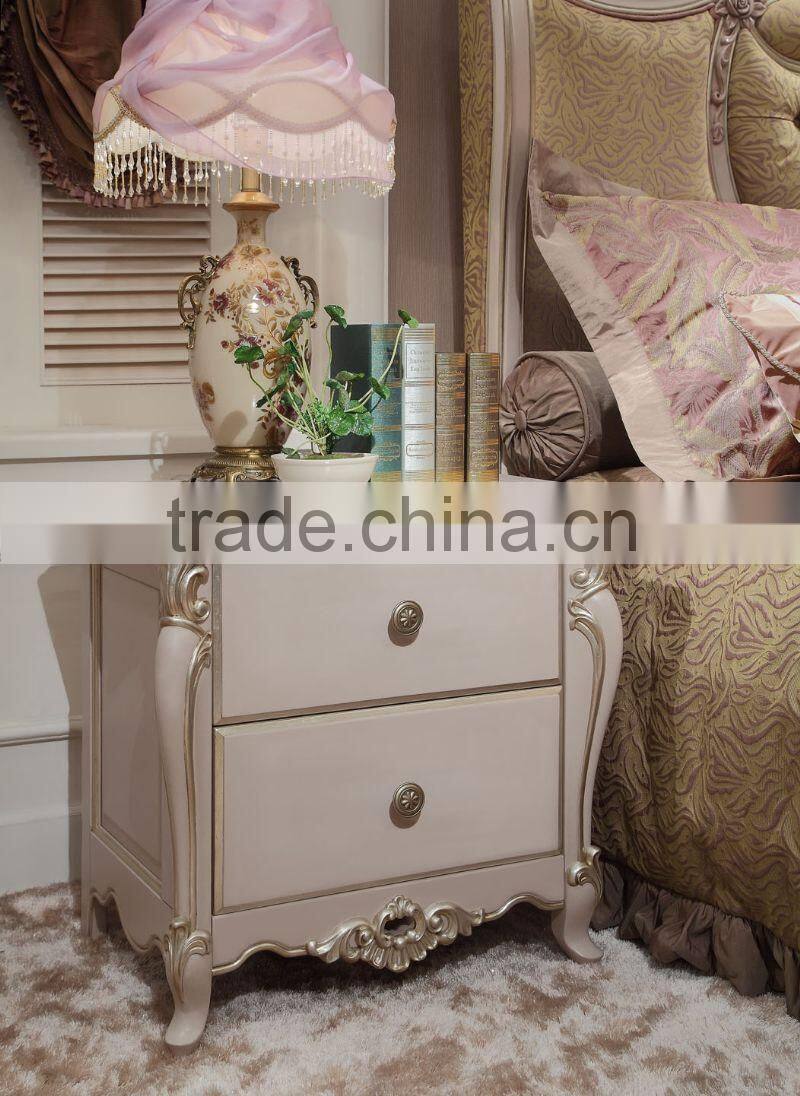 New french rococo style purple bedroom furniture set wood high back full leather bed