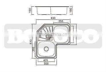 Triangle Topmounted Double Bowl Single Drainer Corner stainless steel Sink BL-999