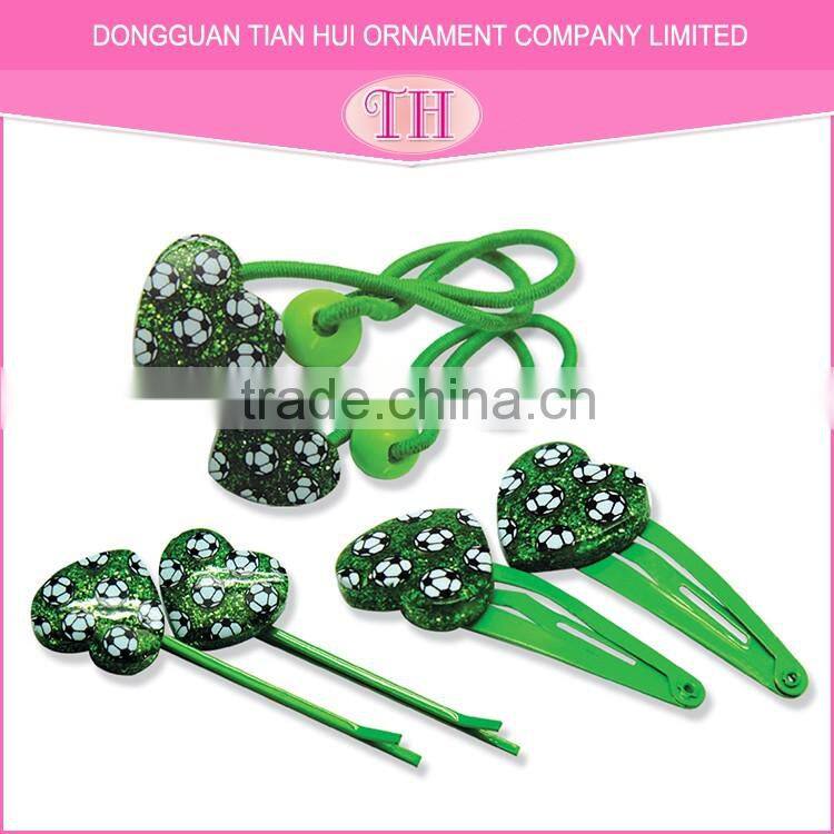 cheapest diy nylon glitter heart soccer shape hair accessory set kids chinese hair accessories wholesale
