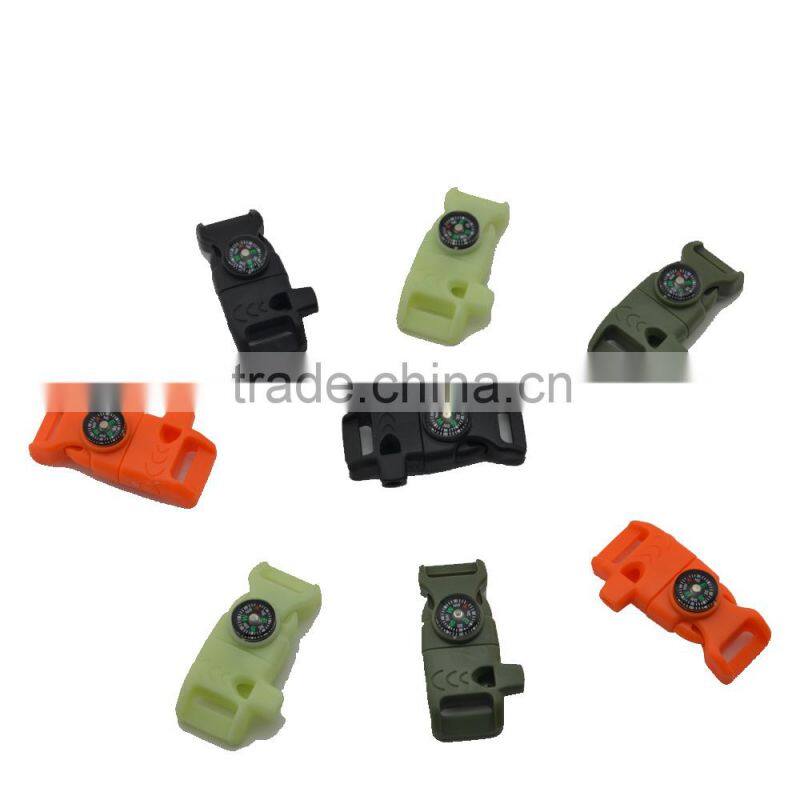 2016 New design plastic whistle buckle with compass and firestarter for survival paracord baracelet alibaba China