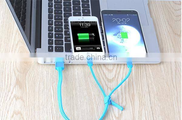 High quality charging and data sync 2 in 1 zipper USB cable