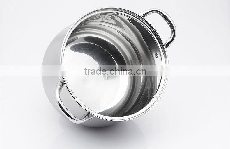 2016 ChaoZhou hot selling double ears capsuled bottom pot with glass lid&deep cooking pot cookware with competitive price