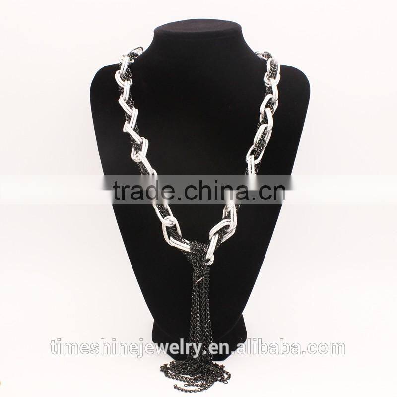 Trendy White and Hemi Color Metal Chain with Tassel Necklace