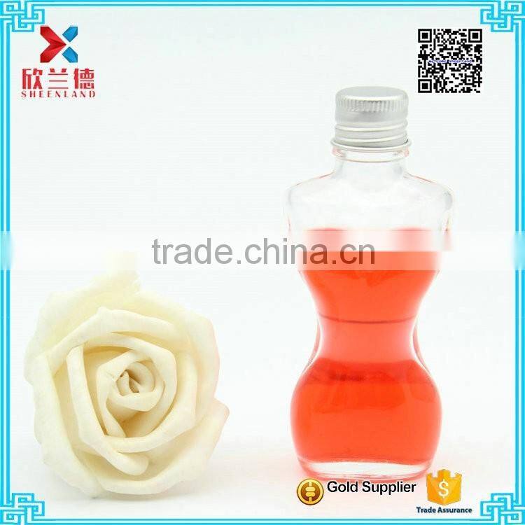 Fancy Design Woman Body Shaped Clear lotion Glass Bottle with aluminum cap