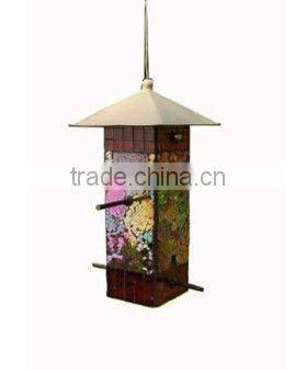 Mosaic Glass Amber Bird Feeder Green-Purple Color