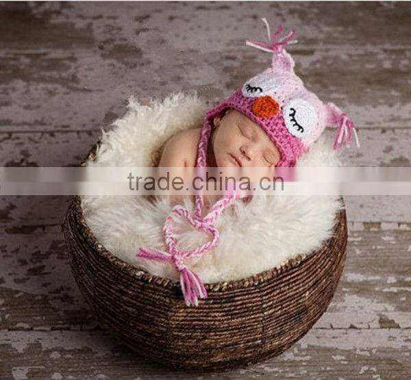 Sleepy owl Baby Hat Pink / Light Pink