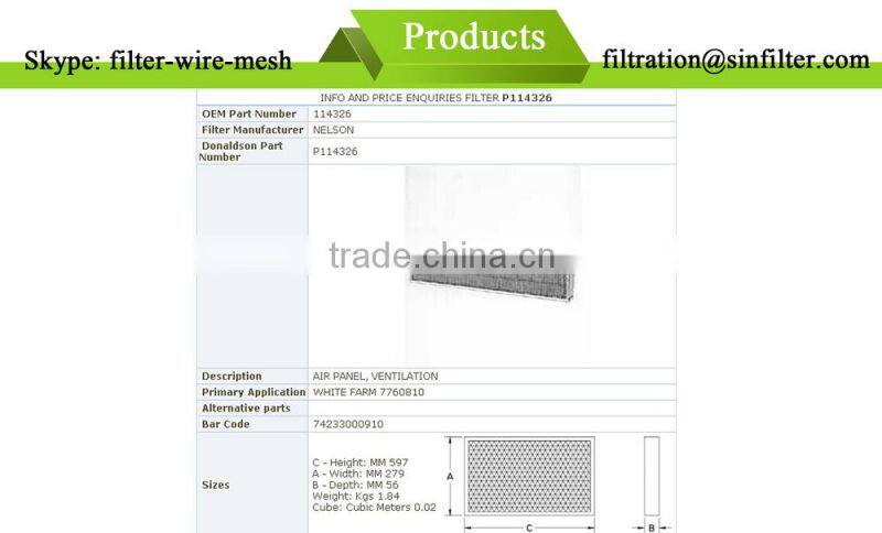 High Quality P114326 Donaldson Air Filter