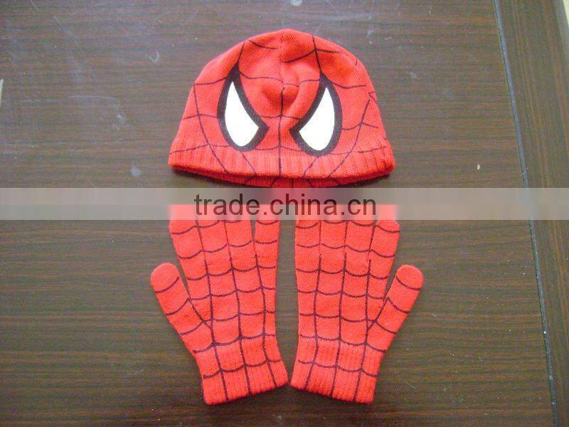 hand crocheted hat and glove sets with printed logo