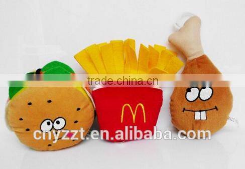 Plush Hamburger-Shaped Dog Toys With Squeakers/Hamburger Soft Cotton Squeaky Pet Dog Toy