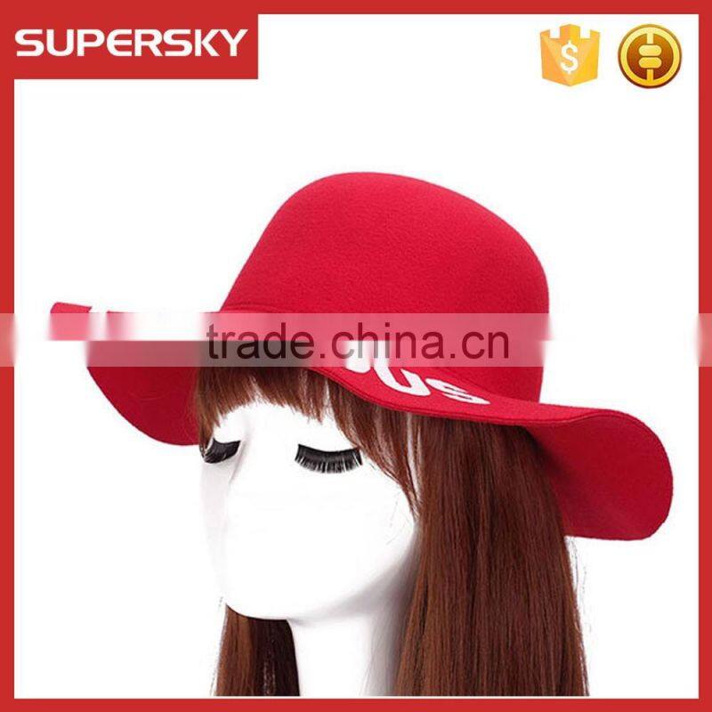 K-109 Girl vintage homburg women decorate fedora jazz hats flat wide brim fedora felt hat