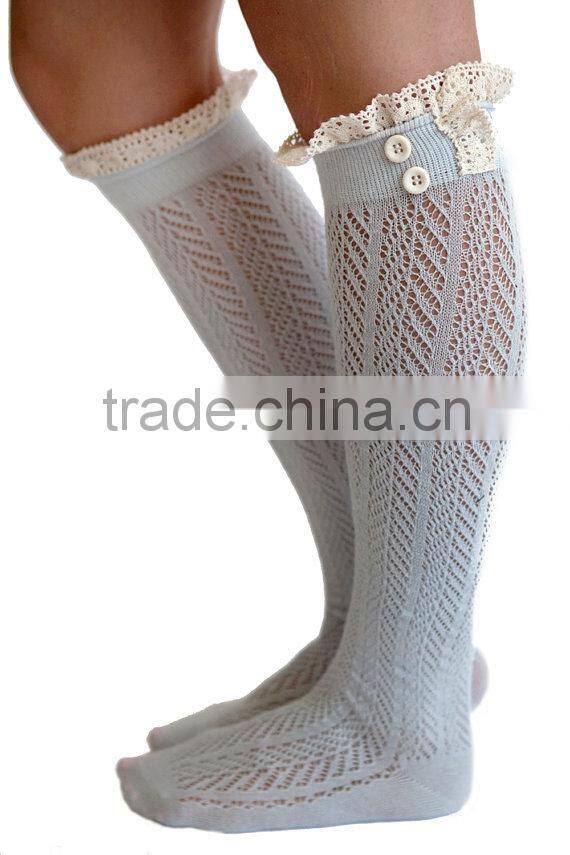 Women Knee High Boot Socks Knee High Grace and Lace Dainty Boot Socks With Button And Lace