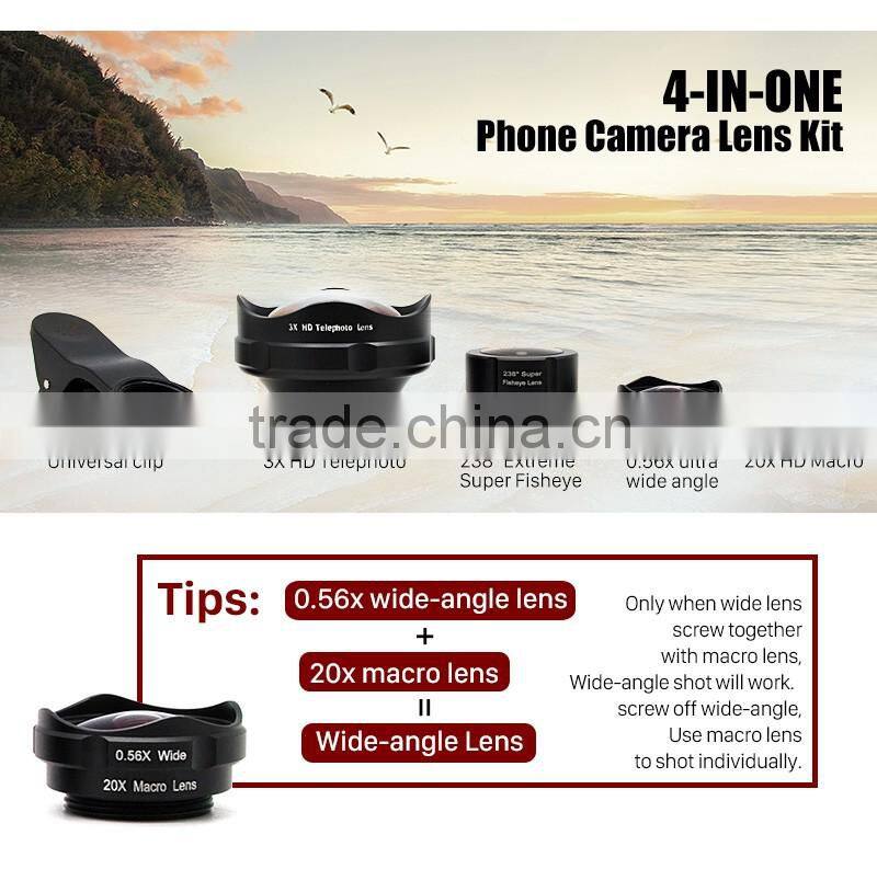 3X Professional HD Zoom Telephoto Lens with universal clip lens for iPhone SE 6S plus samsung galaxy s7 edge