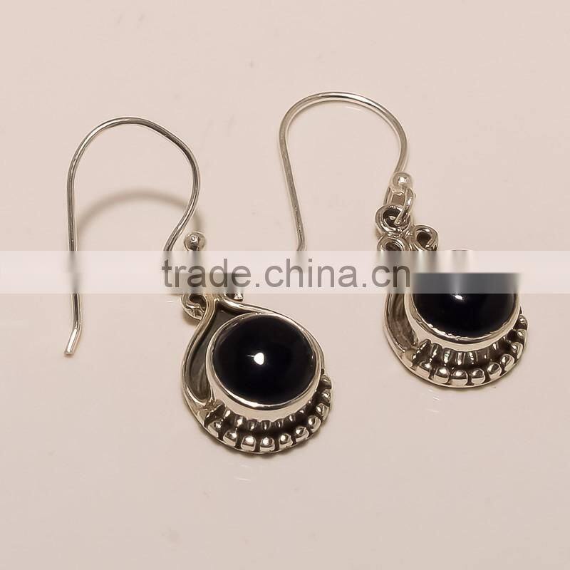 E0110-STERLING SILVER BLACK ONYX EARRING 5.84