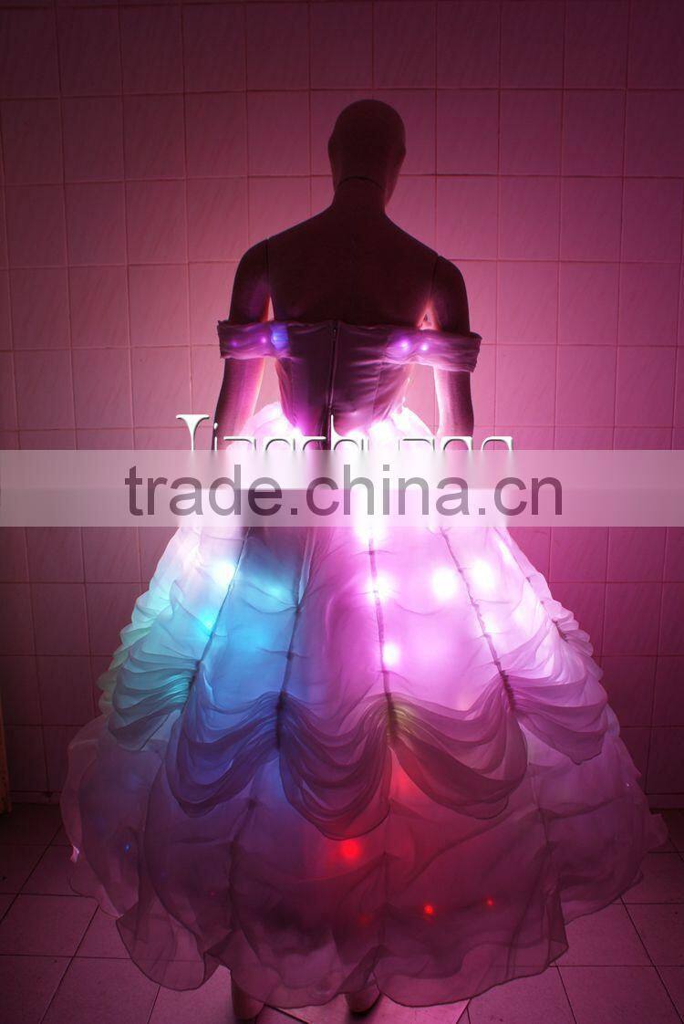 RGB color change light up princess dress,programmable battery led wedding dress,led lights prom dress