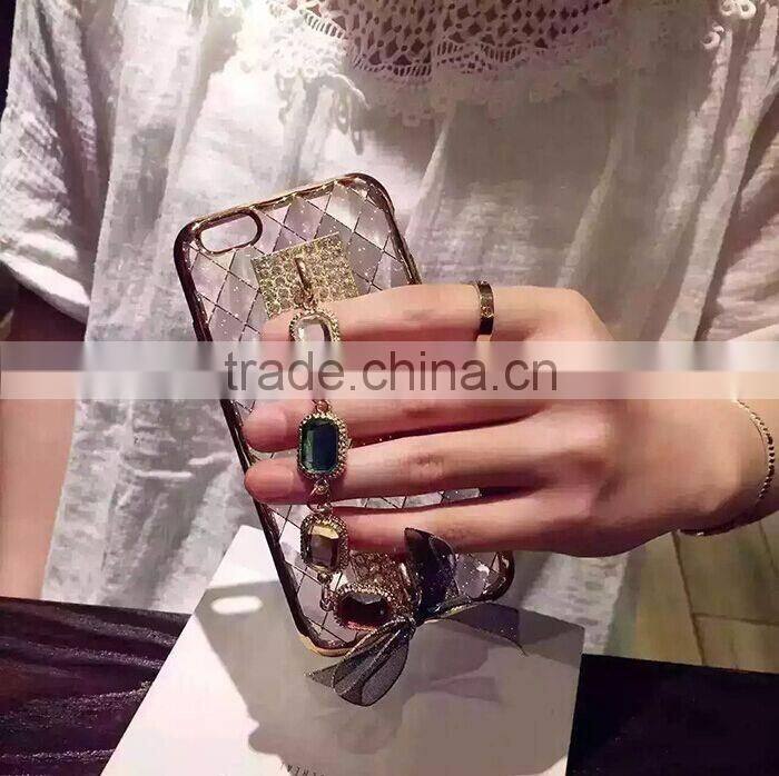 Fashion Electroplate Diamond carnelian phone Soft cover Case with logo window for iphone 6