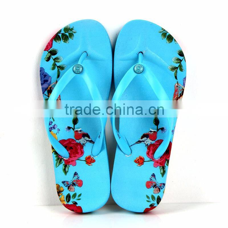 2016 sexy bulk wholesale custom printed ladies blue beach flip flops eva sandals for girls