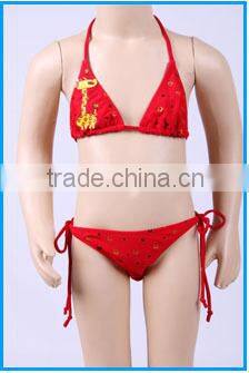 Domi wholesale 2 piece kid's leopard swimwear hot selling kids string bikini with cute skirt and cap