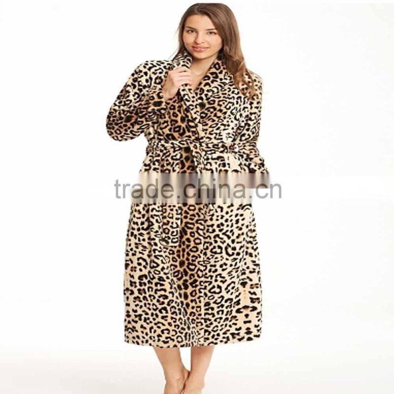 hot sale 100% polyester coral fleece Ladies Robe Women animal print bathrobes