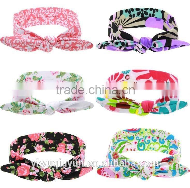 Baby Bohemia Elastic Stamp Bow Hairband Print Flower Bowknot Headband Turban Rabbit Knot Headdress Hair Accessories