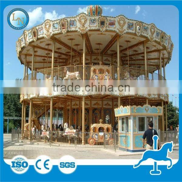 Theme park fairground carousel rides amusement park ride Fiberglass merry go round luxury double deck carousel for sale