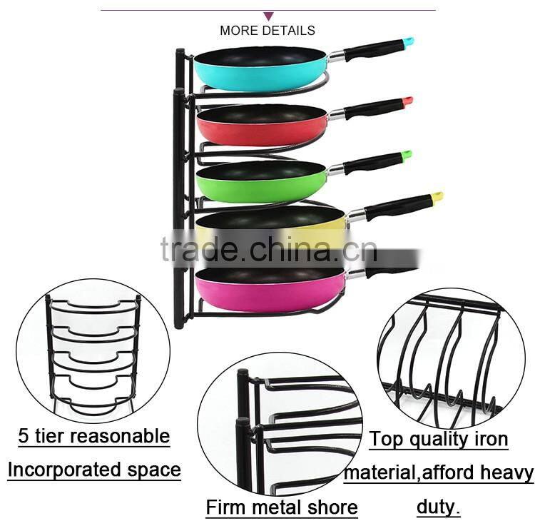 Kitchen ware storage metal 5 tire pan organizer rack