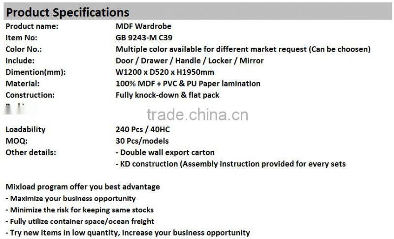 3 Doors Wooden Wardrobe with Mirror, Modern Design of Wardrobe Furniture for Bedroom, MDF Bedroom Set