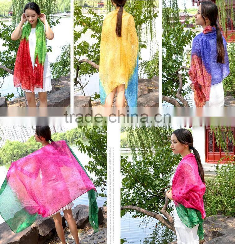 Gradient Color Simple and Fancy Voile Stoles Scarf Shawls for Women Ladies Girls All Year Applicable