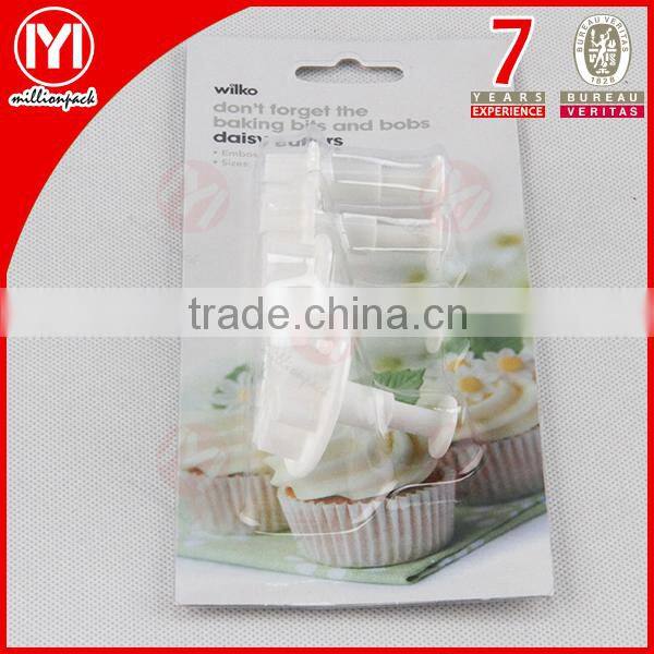 4pcs Flower shape Plastic Cookie Cutter/Stamp setwith handle