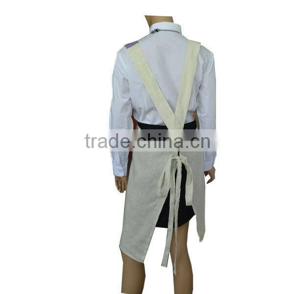 Linen Fabric Material Decorative Pockets with Criss-cross Ties Around Back Design Cooking Aprons