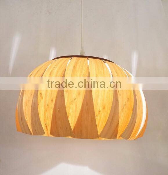Modern Furniture Round Nature Wood Veneer Shade Pendant Lamp/Light