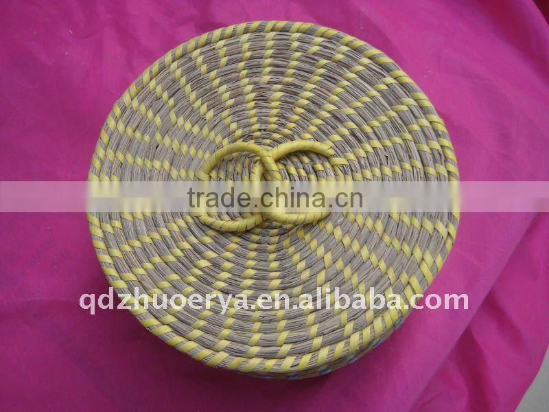 colourful hand made wheat straw laundry box /basket with lid