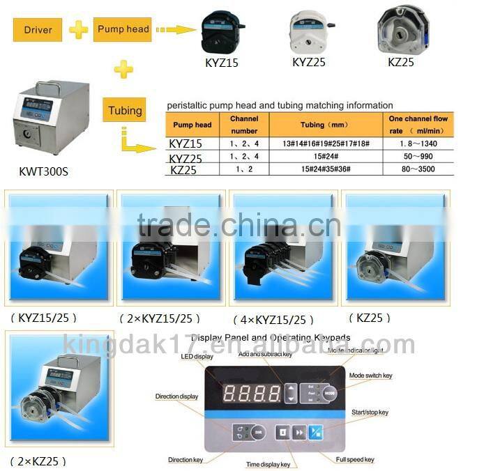 KWT300S Led digital display Precise variable speed peristaltic pump / dosing pump for water pumps fluid /4YT15 Pump head
